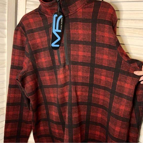 Mack Russo Red and Black Plaid Mock Neck Quarter Zip Fleece Pullover Jacket New - Picture 5 of 8